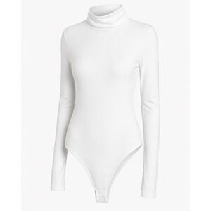 SPANX White Turtleneck Bodysuit Long Sleeve Shapewear Top Womens Large L Split